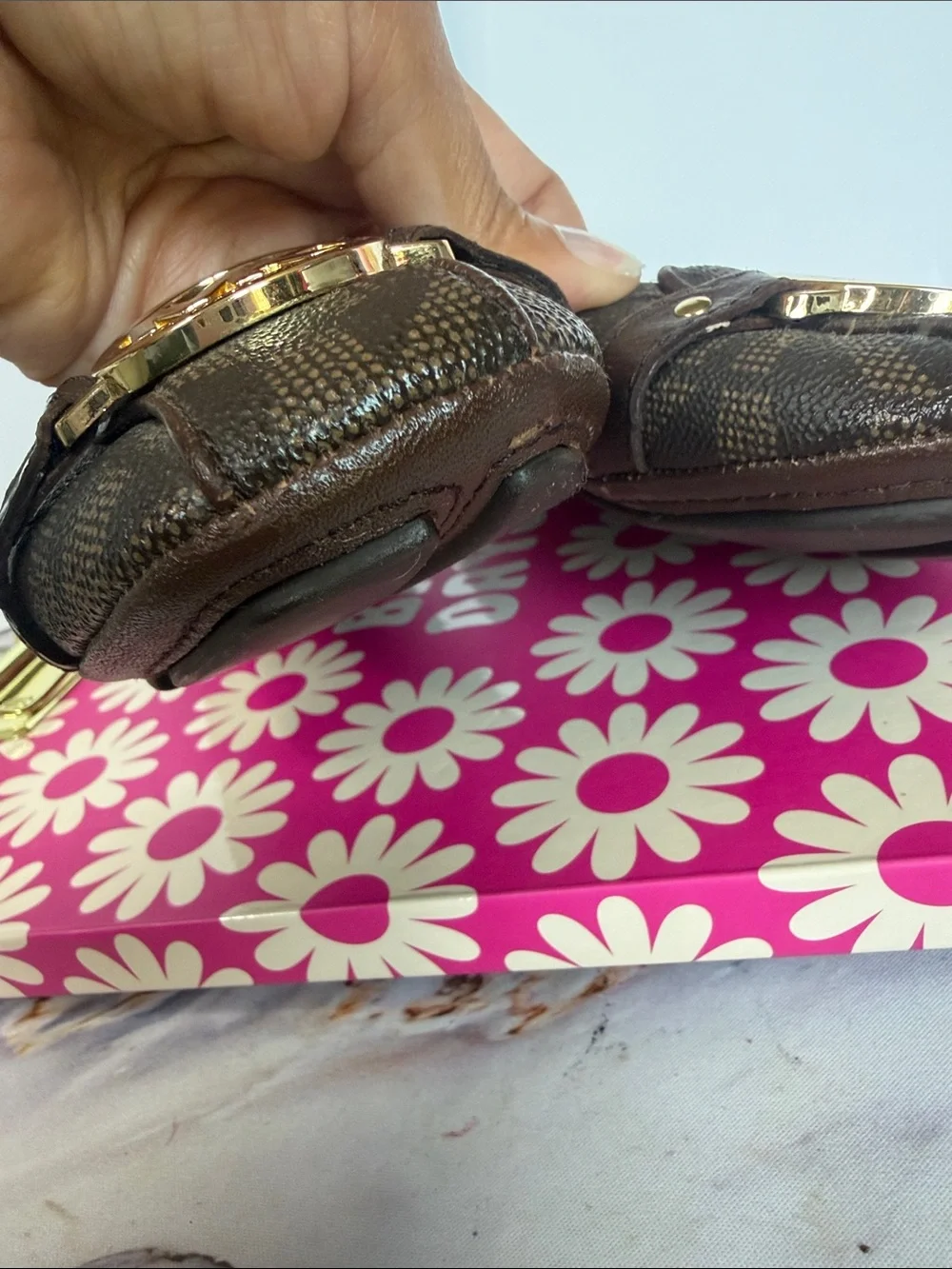 Michael‎ Kors Brown Logo-Print Ballet Flat with Gold MK Emblem